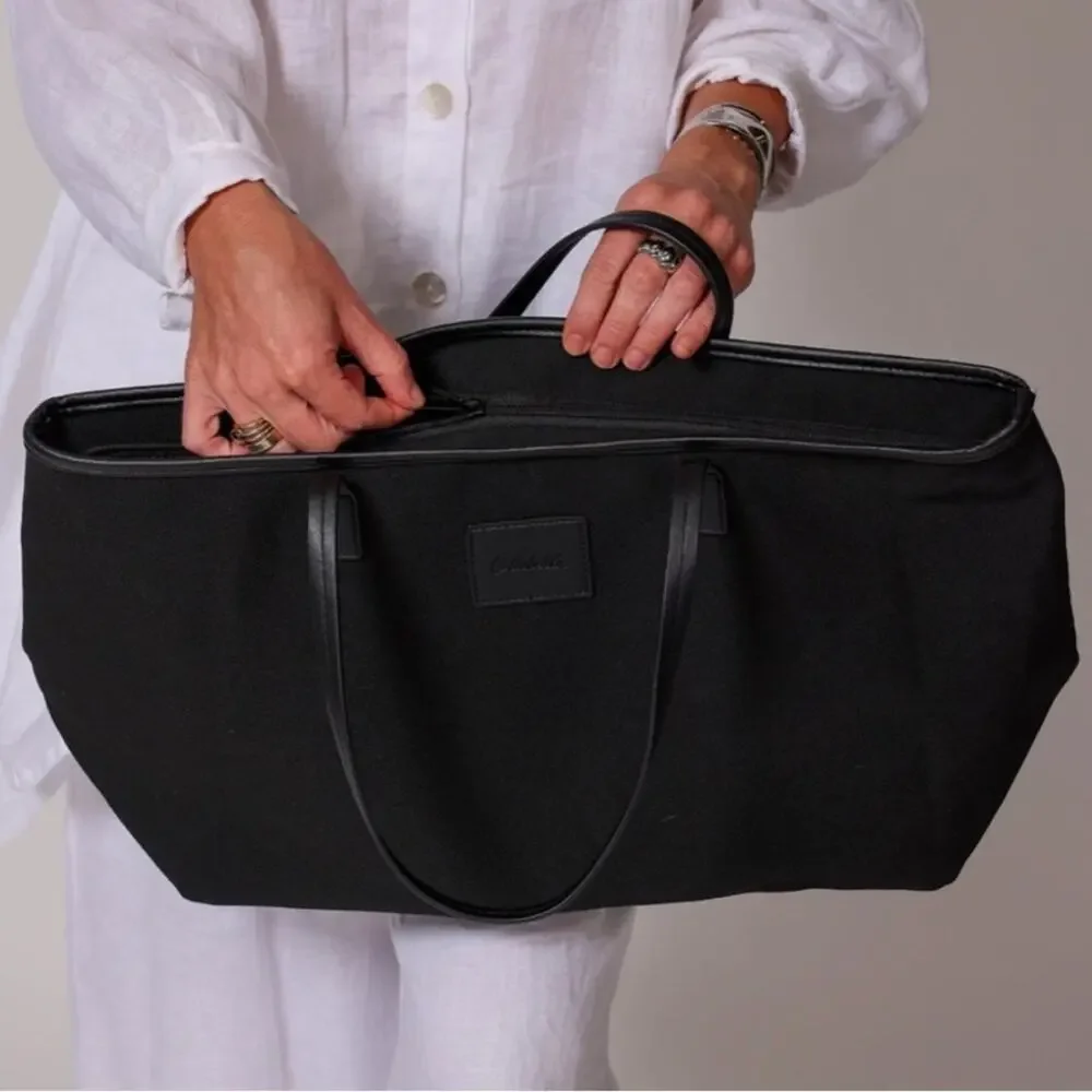 NEW CLEOBELLA Large Canvas Tote in Black with Vegan leather trim fabfitfun box